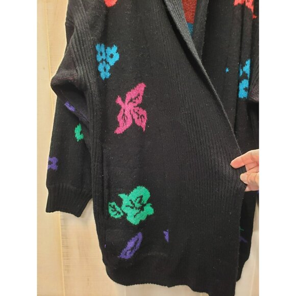 Vintage JJ BROWNE Long Cardigan Sweater Floral, Sz M, 80s 90s Flower Valley Girl - Picture 3 of 8